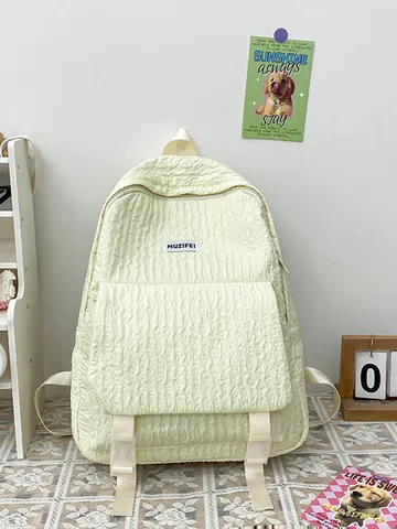 Kawaii Pleated Seersucker Backpack For Women College Student Waterproof Large Capacity School Bookbag Japanese Style Bag