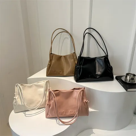 Bolso Tote de Cuero PU de Gran Capacidad para Mujer Bolso de Hombro con Letras en Relieve para Oficina Escuela Diario