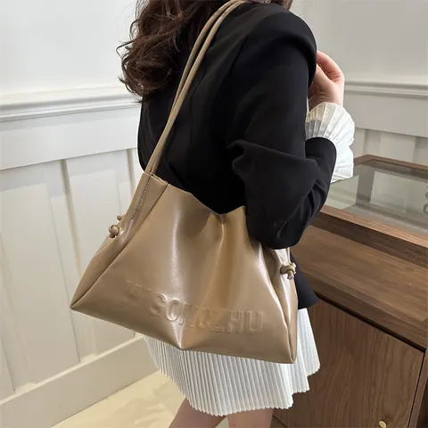 Bolso Tote de Cuero PU de Gran Capacidad para Mujer Bolso de Hombro con Letras en Relieve para Oficina Escuela Diario