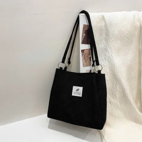 Vintage Large Capacity Corduroy Tote Bag For Women Casual Retro Shoulder Bag With Magnetic Buckle Everyday Shopping Bag