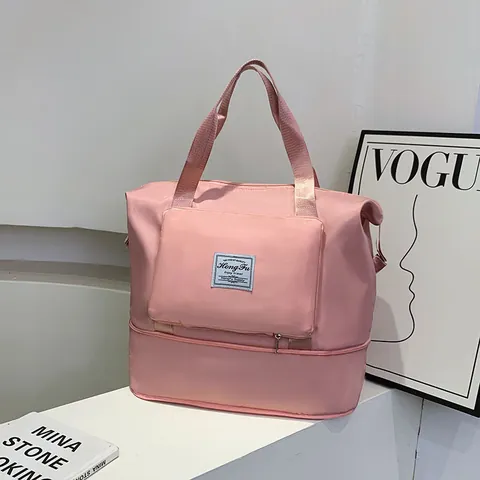 Large Capacity Folding Travel Bag For Women Men Water Resistant Oxford Fabric Expandable Duffel Bag With Dry Wet Separation