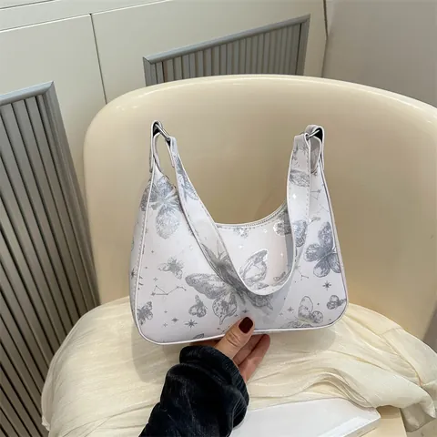Dames Vlinderprint Onderarmtas Chic PU Leer Hobo Schoudertas Sterrenpatroon Mode Trendy Handtas Voor Dagelijks Gebruik