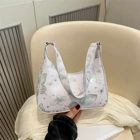 Dames Vlinderprint Onderarmtas Chic PU Leer Hobo Schoudertas Sterrenpatroon Mode Trendy Handtas Voor Dagelijks Gebruik