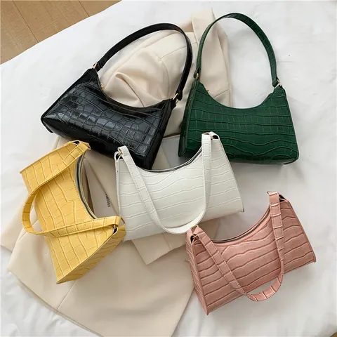 Vintage Damen Krokodilmuster PU Leder Achseltasche Mode Geprägte Baguette Schultertasche Mit Reißverschluss Handtasche Geschenk