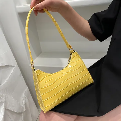 Vintage Damen Krokodilmuster PU Leder Achseltasche Mode Geprägte Baguette Schultertasche Mit Reißverschluss Handtasche Geschenk