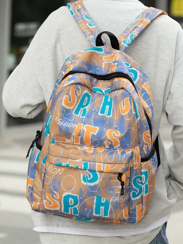 Mochila Escolar de Nylon de Gran Capacidad Con Estampado de Letras Graffiti para Adolescentes Hombres Mujeres Moda Casual Bolsa de Viaje