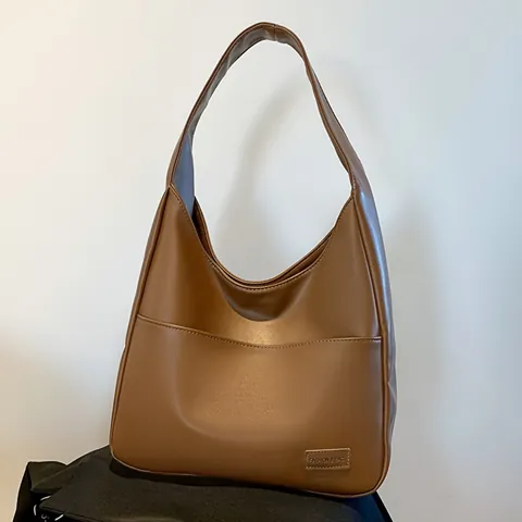 Vintage Large Capacity PU Leather Tote Bag For Women Casual Solid Color Shoulder Bag Fashion Hobo Underarm Bag With Front Pocket