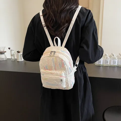 Mini Mochila para Mujer Mochila Pequeña Casual Con Bordado de Ondas Coloridas Y Adorno de Nube Moda Viaje Escuela para Chicas
