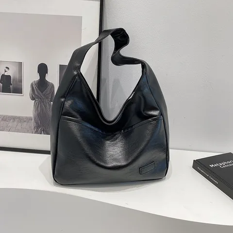 Women's Large Capacity PU Leather Tote Bag Vintage Minimalist Shoulder Bag Solid Color Underarm Bag For Commuting Daily
