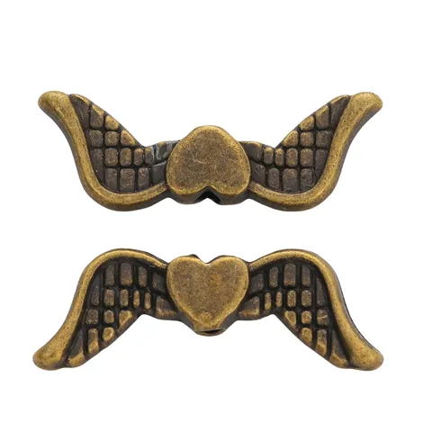 Vintage Alloy Wing Heart Spacer Beads For DIY Bracelet Necklace Making Retro Style Jewelry Findings Components Beads