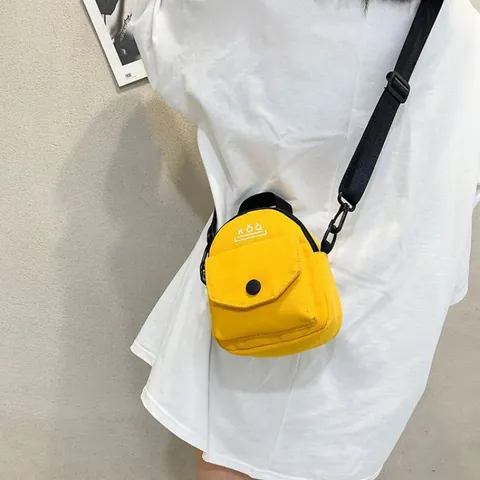 Women Casual Canvas Mini Crossbody Bag Korean Fashion Solid Color Small Shoulder Bag With Front Flap Pocket Letter Print