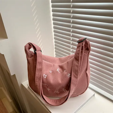 Women Large Capacity Nylon Shoulder Bag Letter Embroidered Casual Tote Bag Trendy Drawstring Hobo Underarm Bag Crossbody Bag