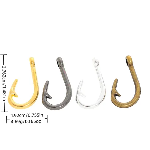 Vintage Zinc Alloy Fish Hook Charms For DIY Jewelry Making Pendants Necklace Keychain Accessory Gold Silver Bronze Black