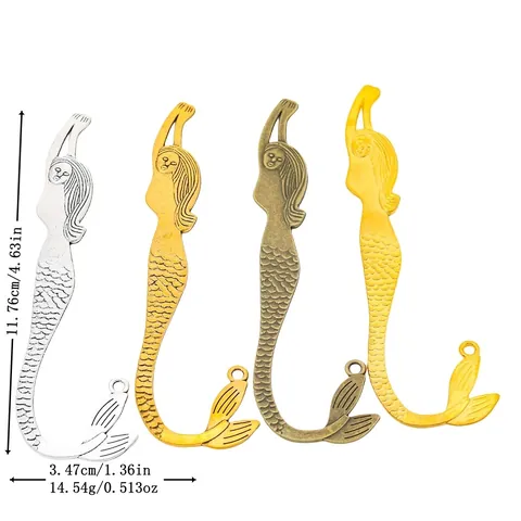 Vintage Zinc Alloy Mermaid Shape Bookmark Pendant DIY Jewelry Making Accessory For Charms Antique Bronze Silver Gold