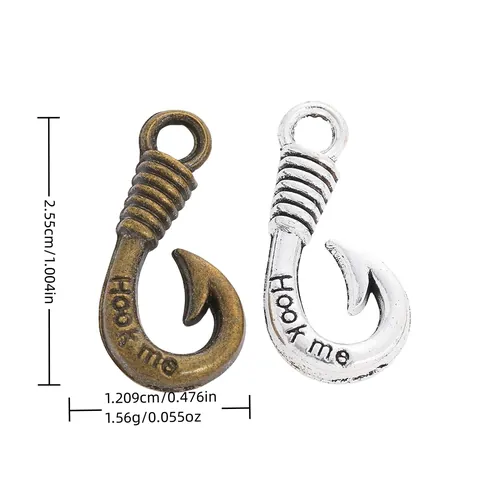 Vintage Alloy Fish Hook Pendant Charms With Hook Me Engraved Lettering For DIY Jewelry Making Necklace Bracelet Findings Accessories