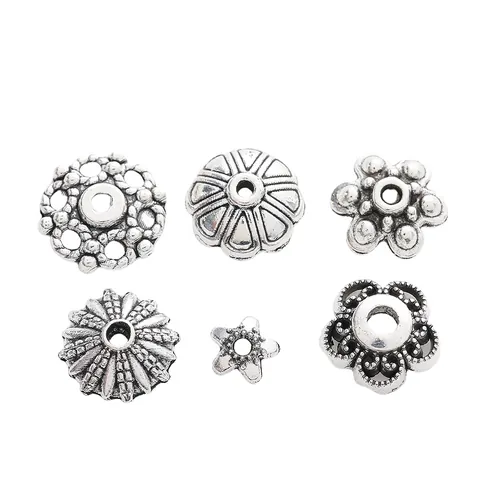 Calottes de Perles Fleur en Alliage Vintage Intercalaires pour Création Bijoux DIY Argent Antique Rétro Floral Perles Métal Accessoires