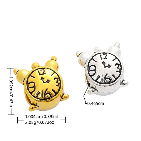 Vintage Legierung Wecker Form Großlochperlen DIY Schmuckherstellung Zubehör Antiksilber Antikgold Armband Halskette Charms