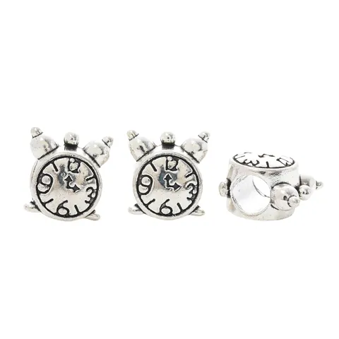 Vintage Legierung Wecker Form Großlochperlen DIY Schmuckherstellung Zubehör Antiksilber Antikgold Armband Halskette Charms