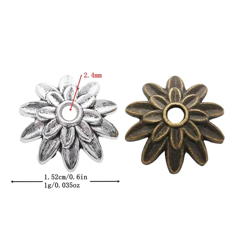 Copriperla a Forma di Fiore in Lega Vintage Accessori per Creazione Gioielli DIY Distanziatori a Petalo Bronzo Antico Argento per Collane Bracciali Orecchini
