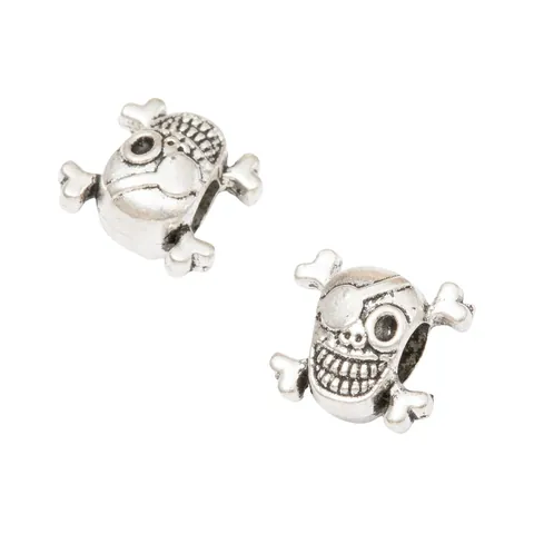 Perles à Gros Trous en Alliage Rétro Forme de Tête de Mort Pirate Bronze Antique Argent Charms Squelette pour Création de Bijoux DIY