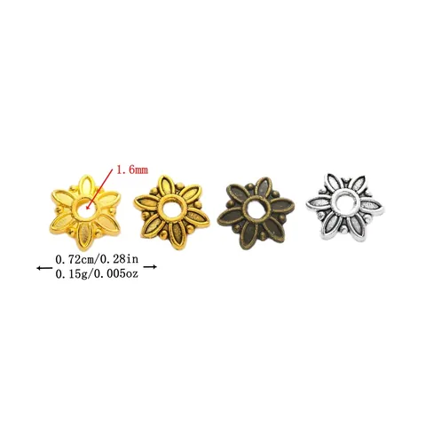 Cuentas Espaciadoras de Flores de Aleación de Zinc Vintage Capuchones de Cuentas de Seis Pétalos Retro Para Accesorios de Creación de Joyas DIY Conectores Artesanales