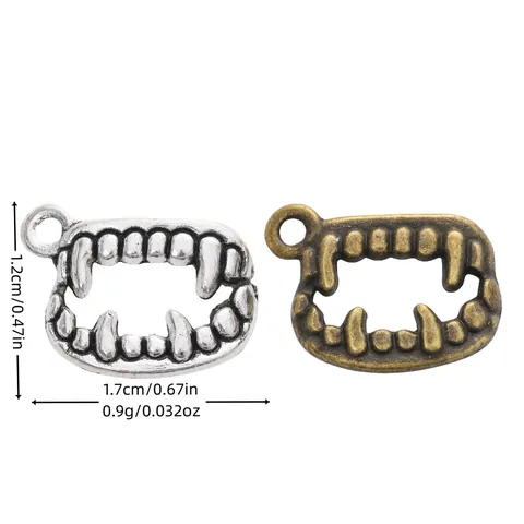 Vintage Κράμα Δόντι Βρυκόλακα Charms Μενταγιόν Δόντια Βρυκόλακα για Κατασκευή Κοσμημάτων DIY Halloween Γοτθικά Αξεσουάρ Αντίκες Ασήμι
