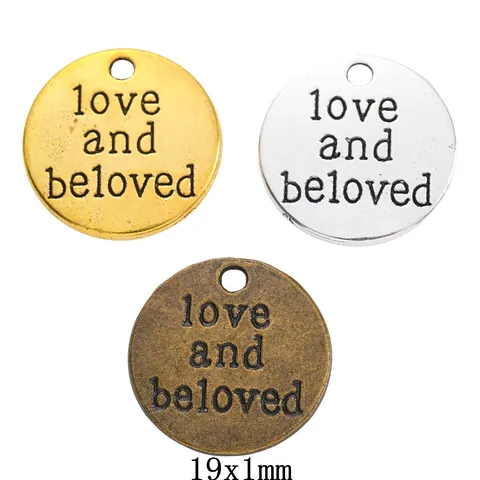 Vintage Zinc Alloy Round Love And Beloved Word Plate Pendants For DIY Jewelry Making Accessories Crafting Charms