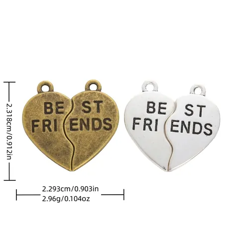 Βίντατζ Κρεμαστό Διχαλωτή Καρδιά Best Friends από Κράμα Ψευδαργύρου Για DIY Κατασκευή Κοσμημάτων Αντίκα Μπρούτζος Ασημί Αξεσουάρ