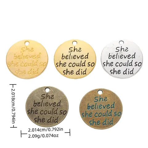 Vintage Zinc Alloy Round Inspirational Quote Pendant She Believed She Could So She Did Sunburst Pattern DIY Jewelry Accessories