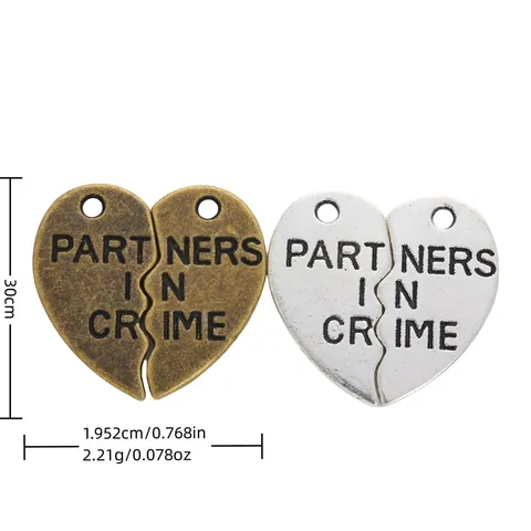 Vintage Zinc Alloy Heart Puzzle Pendant Partners In Crime Antique Bronze Silver Plated DIY Jewelry Making Charms