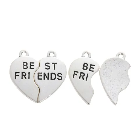 Βίντατζ Κρεμαστό Διχαλωτή Καρδιά Best Friends από Κράμα Ψευδαργύρου Για DIY Κατασκευή Κοσμημάτων Αντίκα Μπρούτζος Ασημί Αξεσουάρ