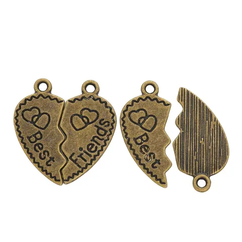 Vintage Alloy Best Friends Heart Puzzle Pendant Only (Without Chain) For DIY Jewelry Making Antique Bronze Silver Heart Charms