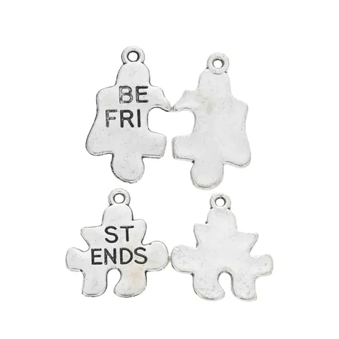 Vintage Alloy Best Friends Puzzle Heart Charms For DIY Jewelry Making Antique Bronze Silver Interlocking Pendant Findings