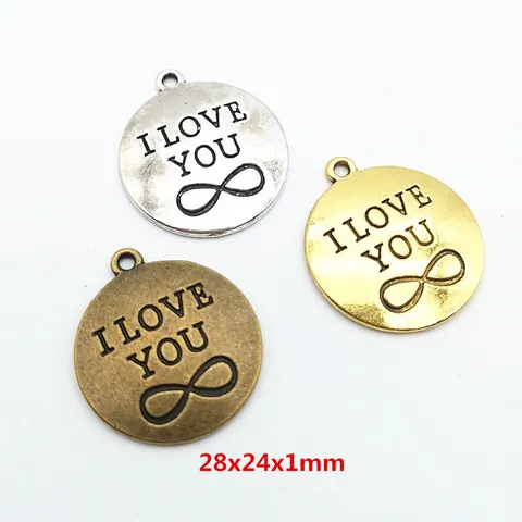 DIY Round Alloy Pendants I Love You Infinity Sign Metal Charms Vintage Bronze Silver Gold For Necklace Bracelet Making