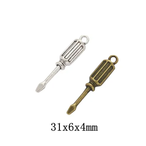 Vintage Zinc Alloy Screwdriver Charms Antique Bronze Silver Tool Pendant Only For DIY Jewelry Making Accessories Charms