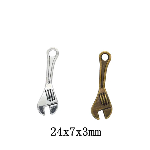 Vintage Alloy Simulation Wrench Tool Charm Pendants DIY Jewelry Accessory For Keychain Necklace Retro Metal Wrench Findings