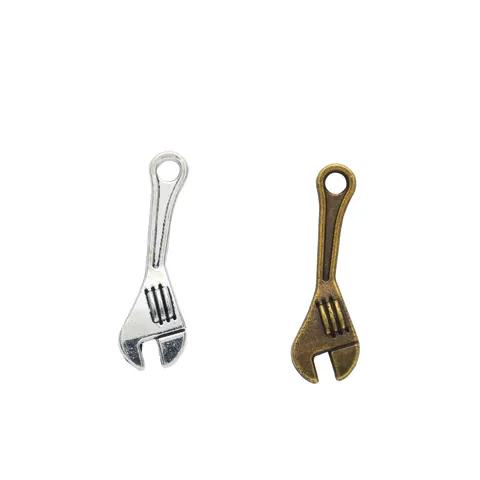 Vintage Alloy Simulation Wrench Tool Charm Pendants DIY Jewelry Accessory For Keychain Necklace Retro Metal Wrench Findings