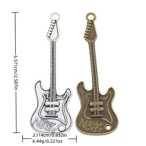 Vintage Zinc Alloy Electric Guitar Pendants For DIY Jewelry Making Antique Silver Bronze Musical Instrument Guitar Charms