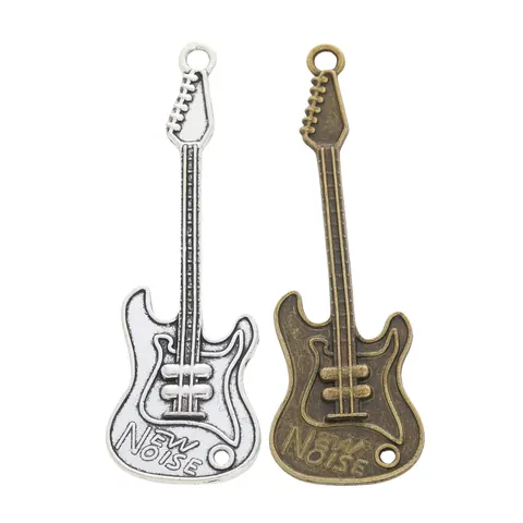 Vintage Zinc Alloy Electric Guitar Pendants For DIY Jewelry Making Antique Silver Bronze Musical Instrument Guitar Charms