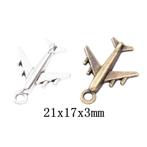 Colgantes de Aleación de Zinc Vintage en Forma de Avión para Fabricación de Joyas DIY Accesorios de Dijes de Metal Bronce Plata Antigua