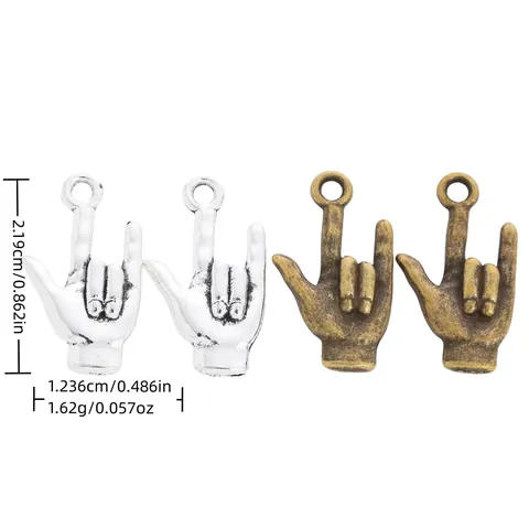 Vintage Alloy ILY Hand Gesture Pendants For DIY Jewelry Making Antique Bronze Silver Rock Sign Palm Charms Accessories