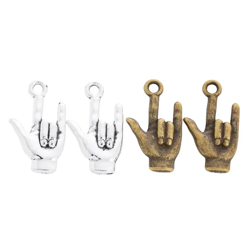 Vintage Alloy ILY Hand Gesture Pendants For DIY Jewelry Making Antique Bronze Silver Rock Sign Palm Charms Accessories