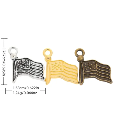 Vintage Zinc Alloy Flag Pendant Charms For DIY Jewelry Making Antique Silver Gold Bronze American Flag Pattern Accessories