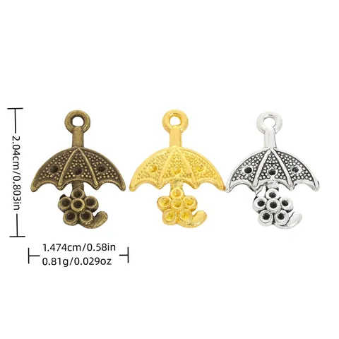 Vintage Alloy Umbrella Shape Pendants Charms With Flower Detail DIY Jewelry Making Accessories For Necklace Bracelet Earrings Crafting