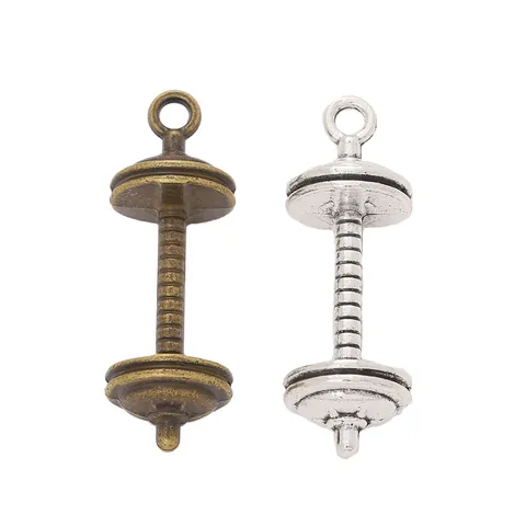 Vintage Alloy Dumbbell Shaped Pendant For DIY Jewelry Making Accessories Antique Bronze Silver Metal Fitness Charms For Necklace Keychain