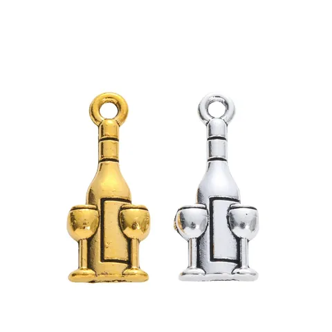 Vintage Zinc Alloy Wine Bottle And Glass Charm Pendant For DIY Jewelry Making Antique Finish Wine Theme Jewelry Accessories