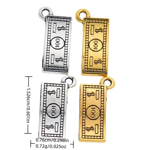Vintage Alloy US Dollar Bill Charms DIY Jewelry Making Antique Gold Silver 100 Dollar Pendant For Bracelets Necklaces