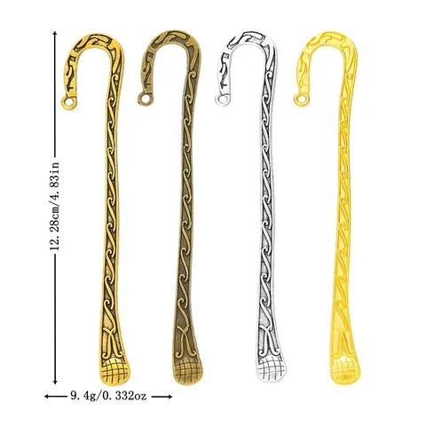 Vintage Alloy Metal Hook Bookmark With Hanging Hole Relief Pattern Jewelry Accessory For Reading Office School Supplies Gift
