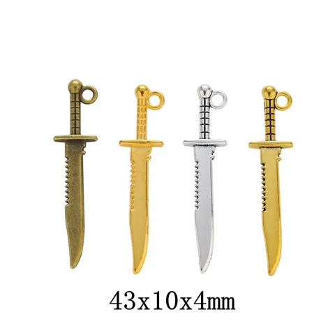 Vintage Alloy Dagger Sword Pendants For DIY Jewelry Making Small Knife Charms With Ring Gold Silver Bronze For Necklace Bracelet