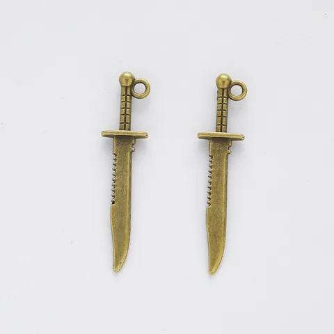 Vintage Alloy Dagger Sword Pendants For DIY Jewelry Making Small Knife Charms With Ring Gold Silver Bronze For Necklace Bracelet